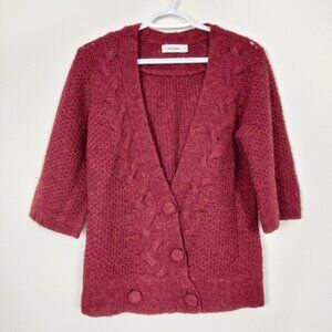 Calvin Klein Women's Sweater Cardigan in Red Size Medium Lambswool Fall Winter